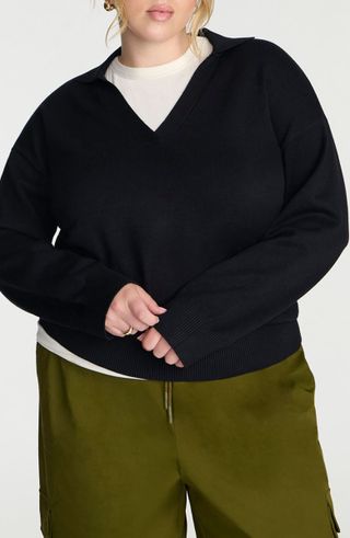 ELOQUII, Medium Gauge Collared Sweater