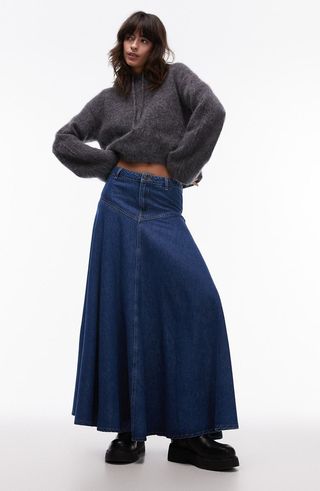 A-Line Denim Maxi Skirt