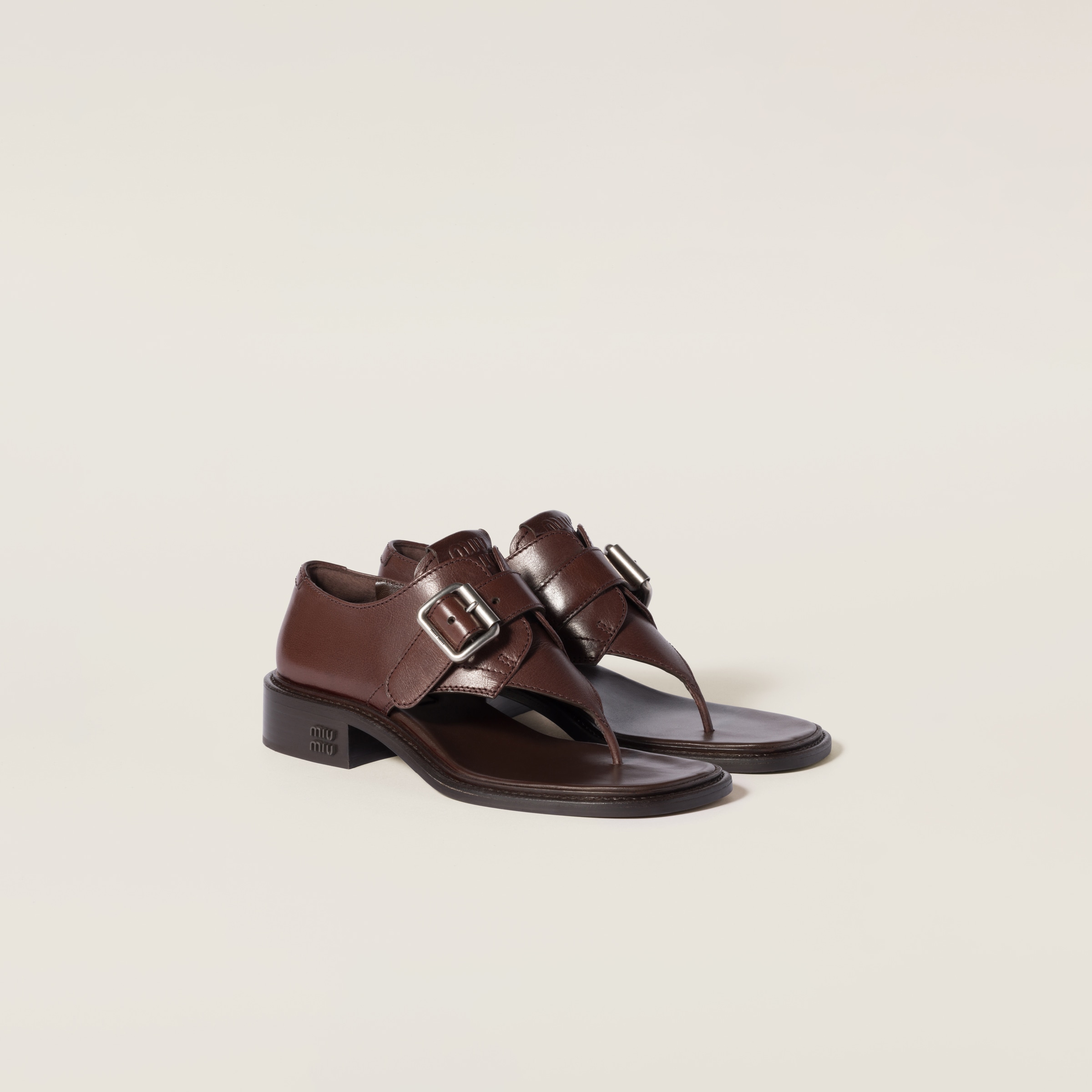 Leather Thong Sandals With Buckle