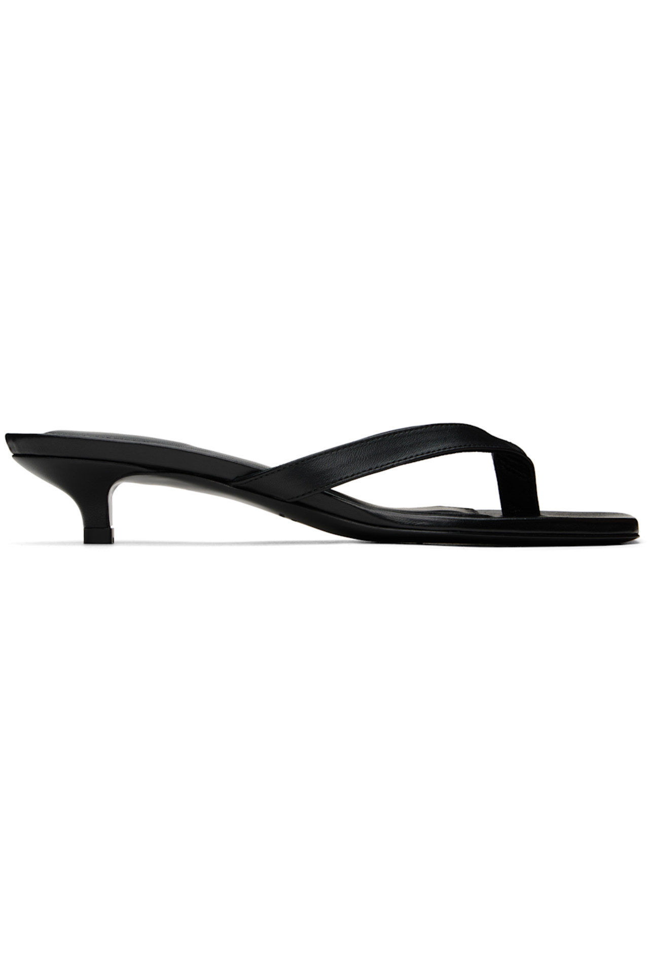 TOTEME, Black Leather Flip Flop Heeled Sandals