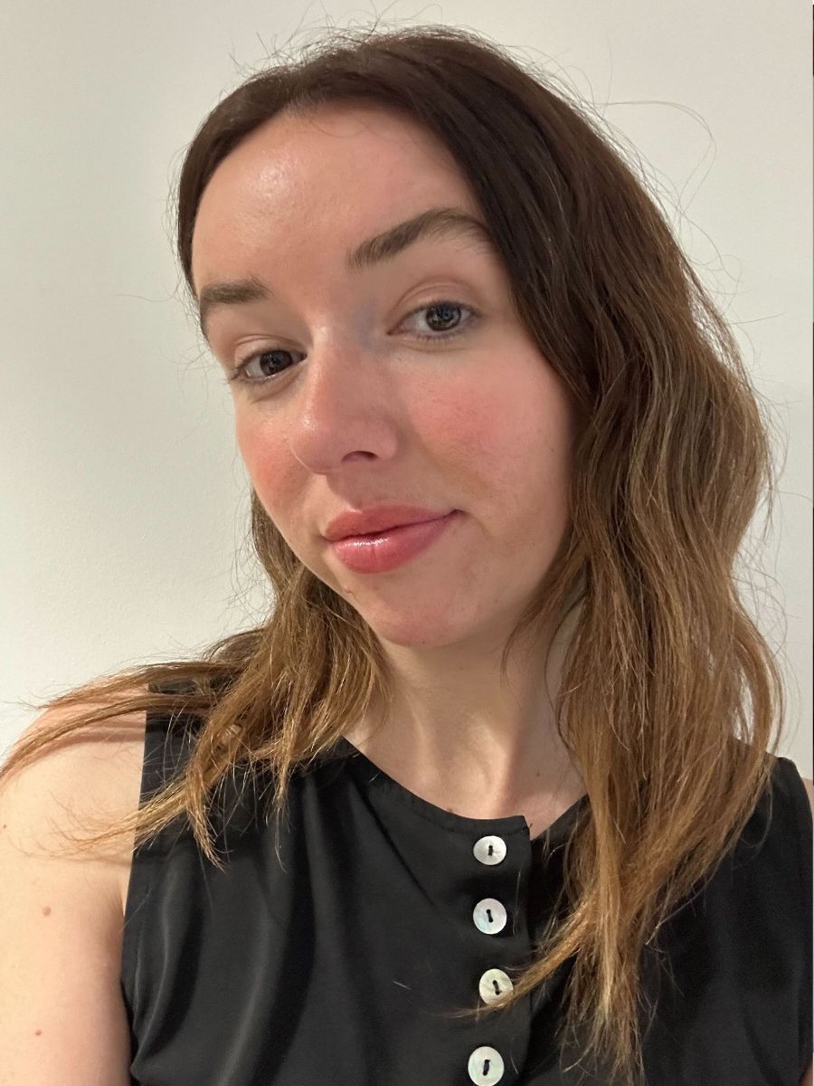 Megan wearing Hermes silky shine lipstick in Rose Himalaya