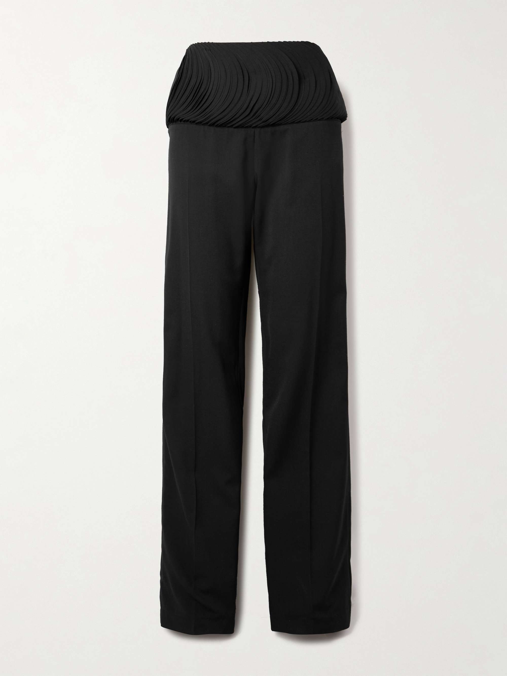 Pleated Layered Twill Straight-Leg Pants