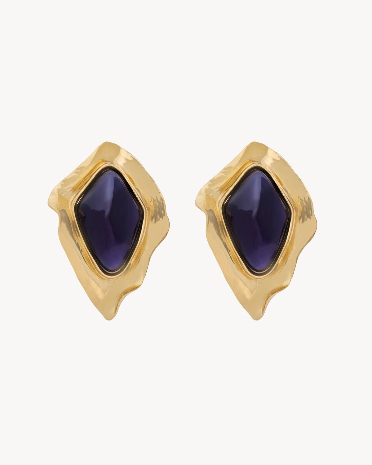 Women's Cabochon Earrings in Resin and Metal in Blue and Gold