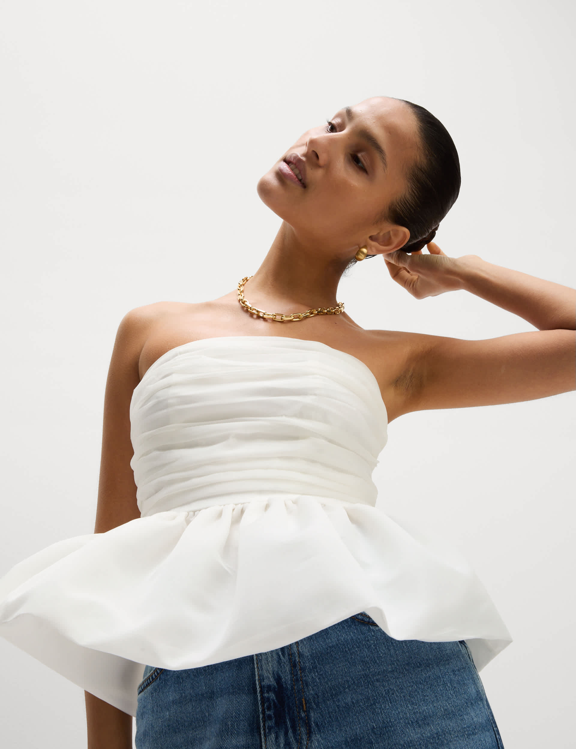 Organza Peplum Bandeau Top