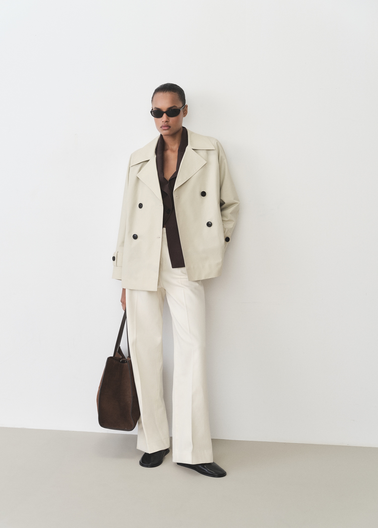 MANGO, Short Double-Breasted Trench Coat