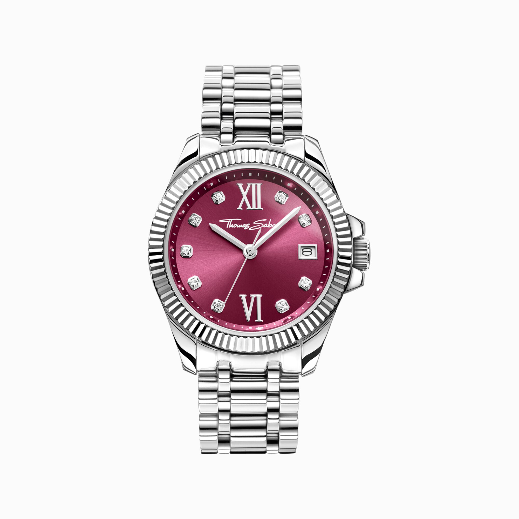 Ladies' Watch Divine Burgundy With Wine-Red Dial and White Stones Silver