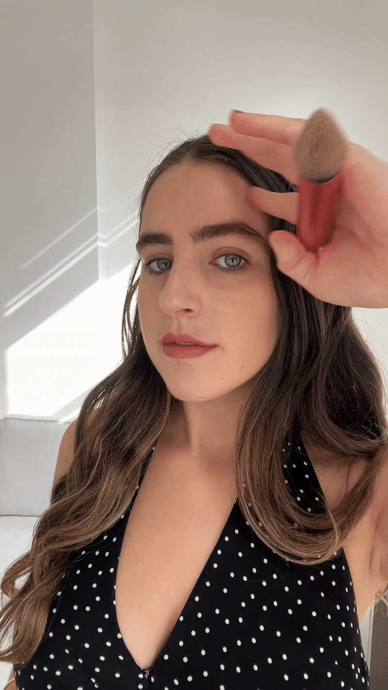 An image of Who What Wear SEO Writer Ava Gilchrist reviewing the Westman Atelier Sun Drops.