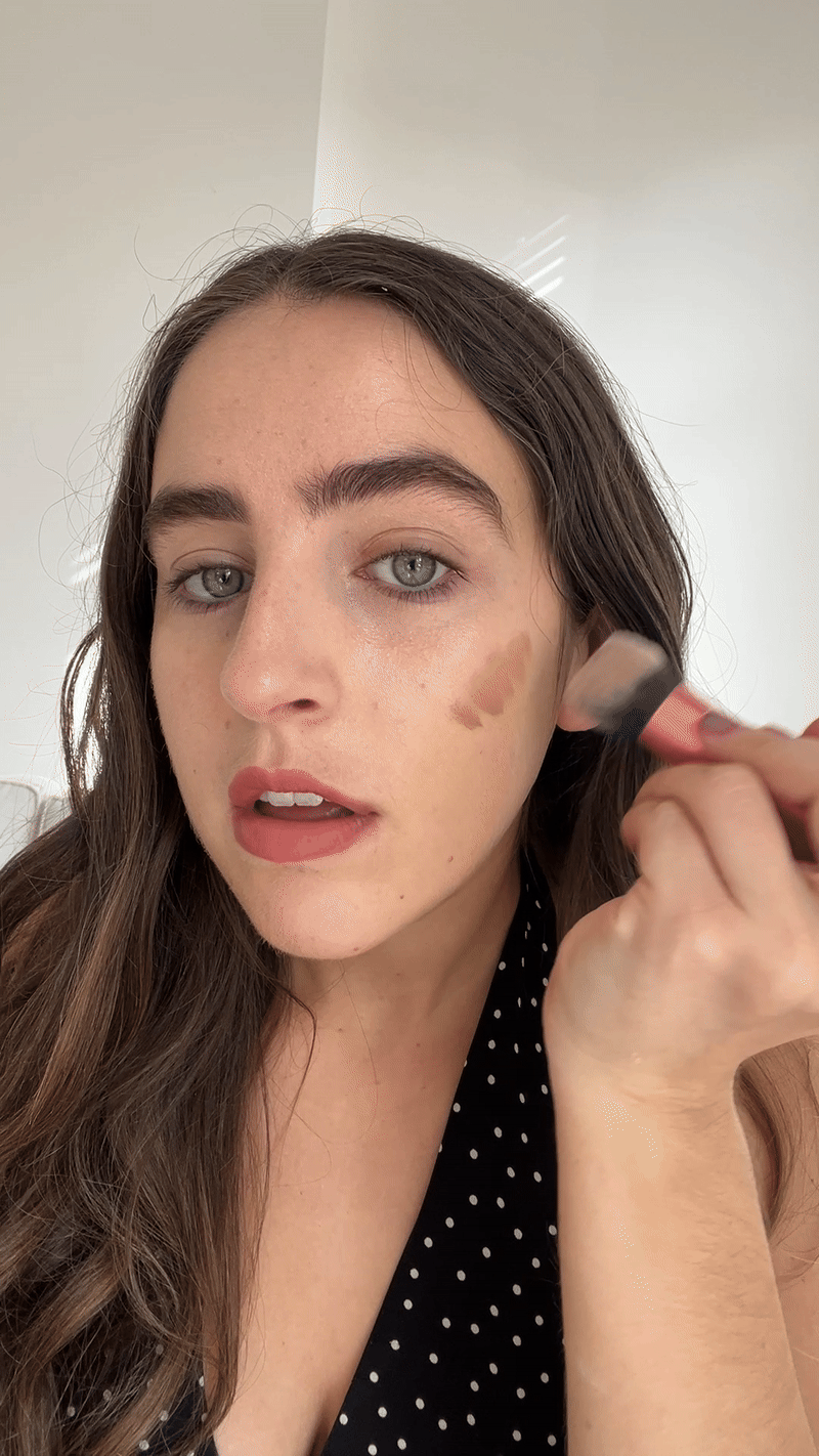 A video of Who What Wear SEO Writer Ava Gilchrist reviewing the Westman Atelier Sun Drops.