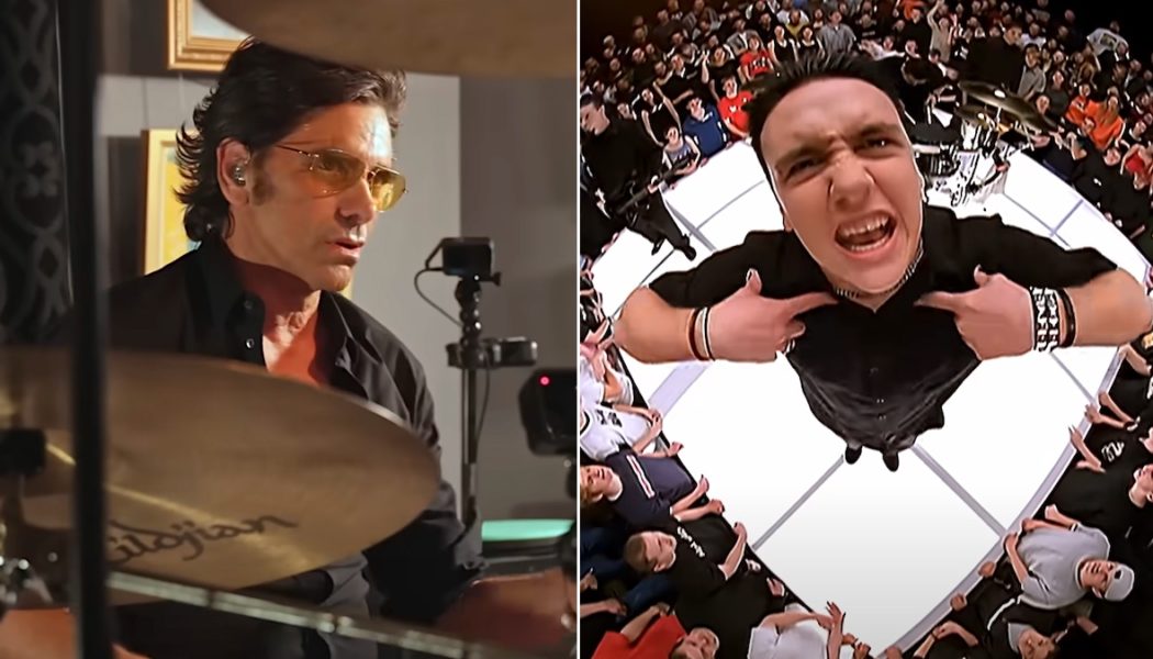 John Stamos plays Papa Roach's "Last Resort" on drums as he hears it for first time