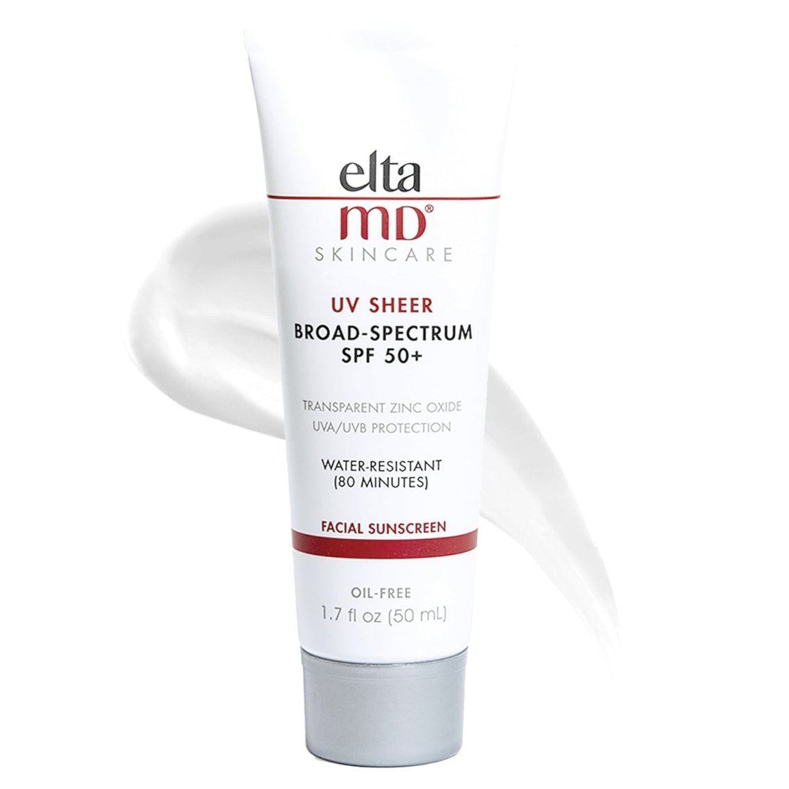 Eltamd Uv Sheer Face and Body Sunscreen Spf 50+, Oil Free, No White Cast Sunscreen for Face and Body, Zinc Oxide Formula, 1.7 Oz Tube