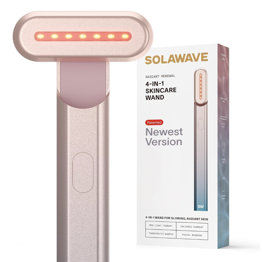 Solawave 4-In-1 Skinware Wand - Upgraded Radiant Renewal With Facial Massager, Red Light, Galvanic Current, and Therapeutic Warmth Anti-Aging Beauty Device (blue/pink Ombre)