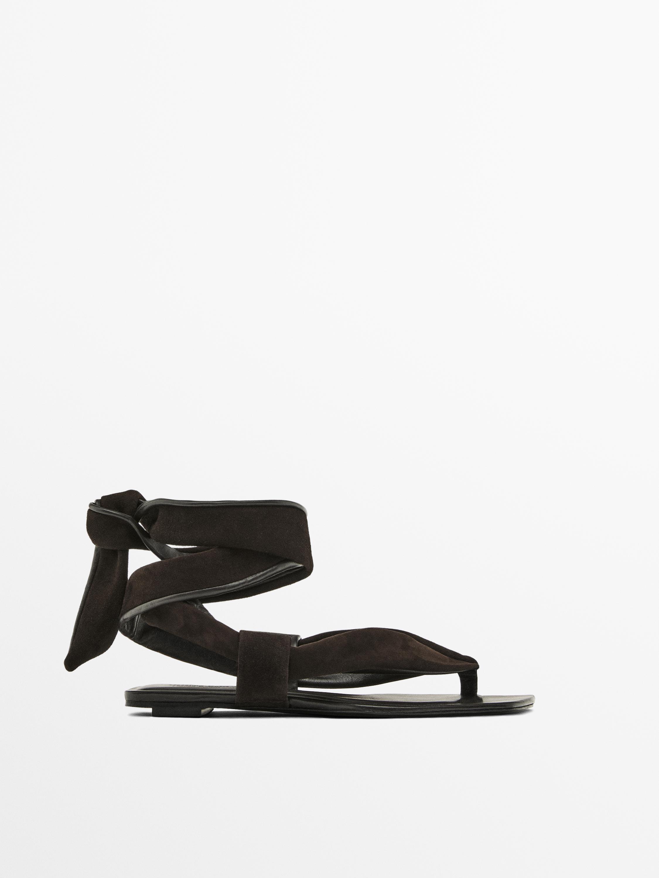 massimo dutti, Flat Suede Sandals