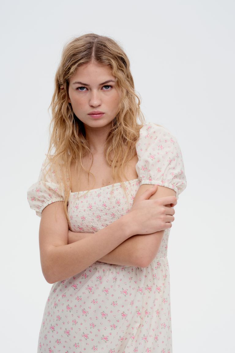 Puff-Sleeved Cotton Dress