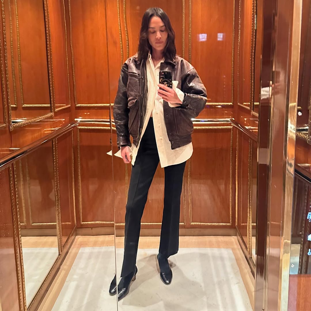 Alexa Chung wearing a pair of High Sport kick flare pants