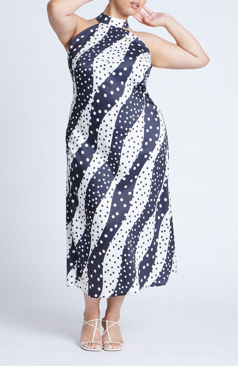 Mixed Dot Print Satin Maxi Dress