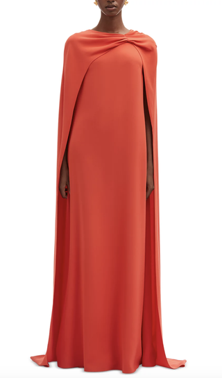 Silk Blend Draped Neck Cape Gown