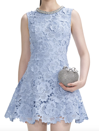 Blue Flower Lace Mini Dress