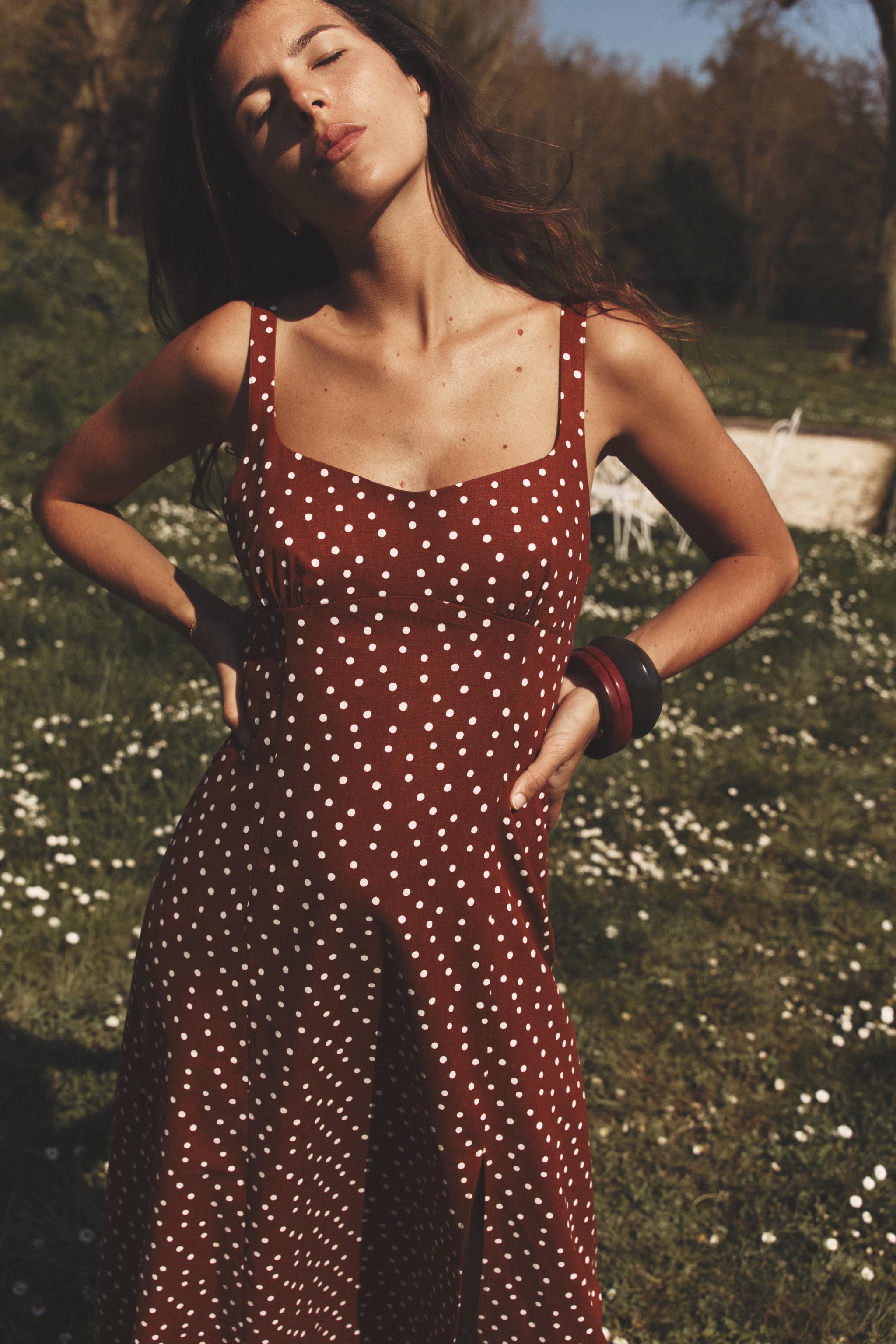 Polka Dot Linen Midi Dress