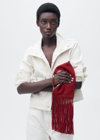 MANGO, Leather Handbag With Fringes