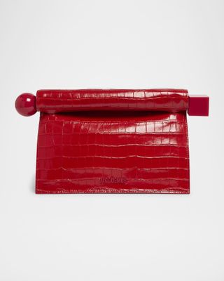 La Pochette Rond Croc-Embossed Clutch Bag