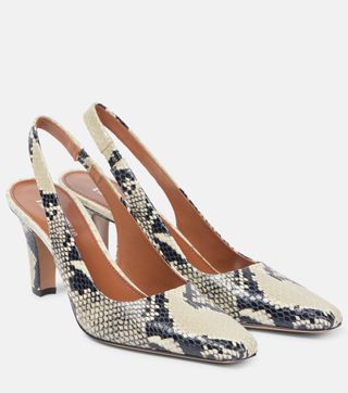 Belle 75 Snake-Effect Leather Slingback Pumps