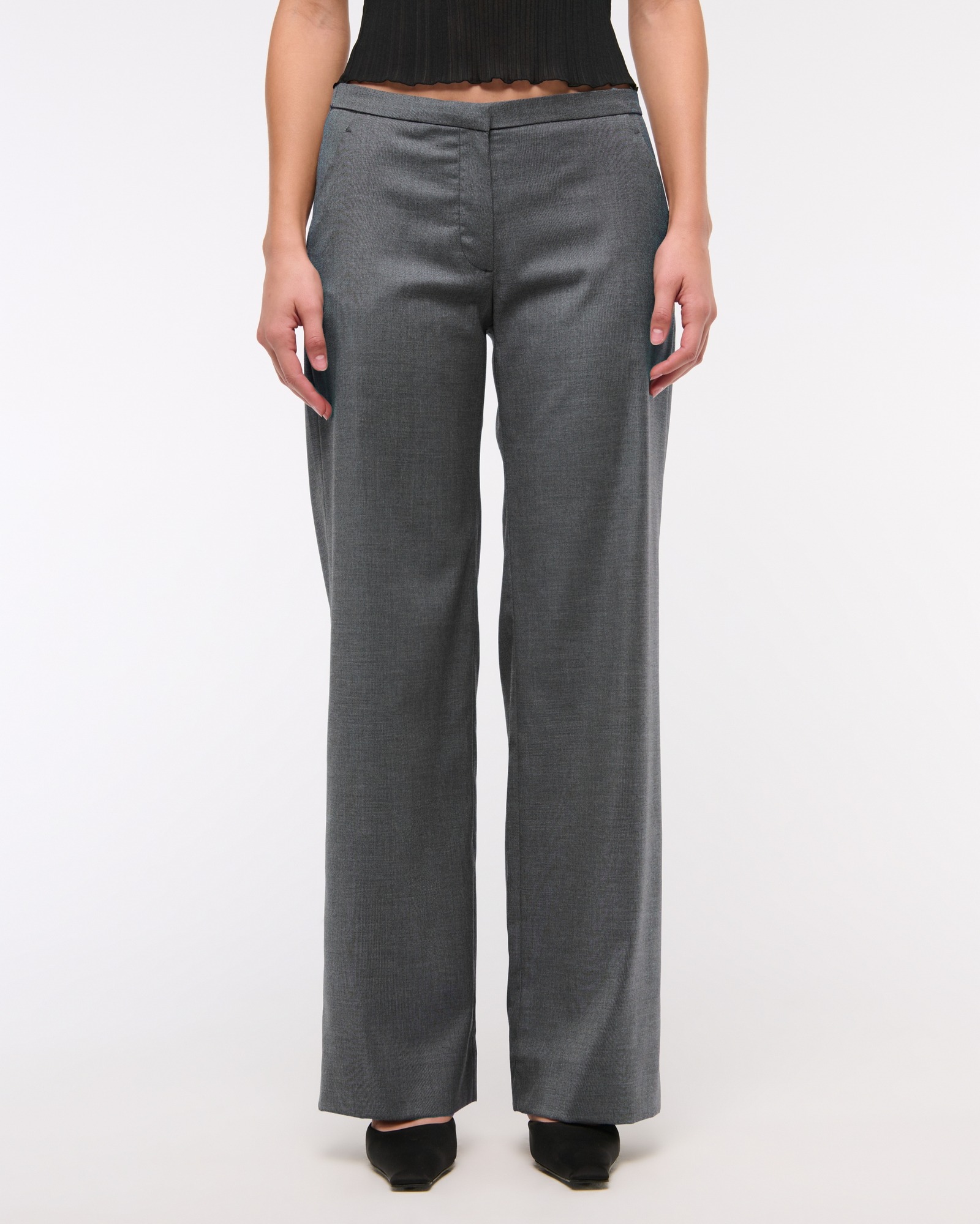 Abercrombie & Fitch, Low Rise Clean Tailored Wide Leg Pants in Gray