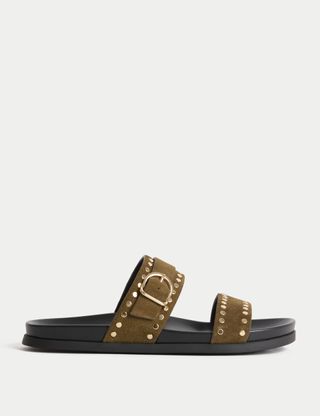 Suede Studded Strappy Footbed Sandals