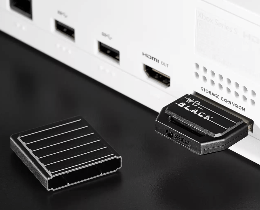 A new Western Digital Xbox expansion card plugged into an Xbox Series S console