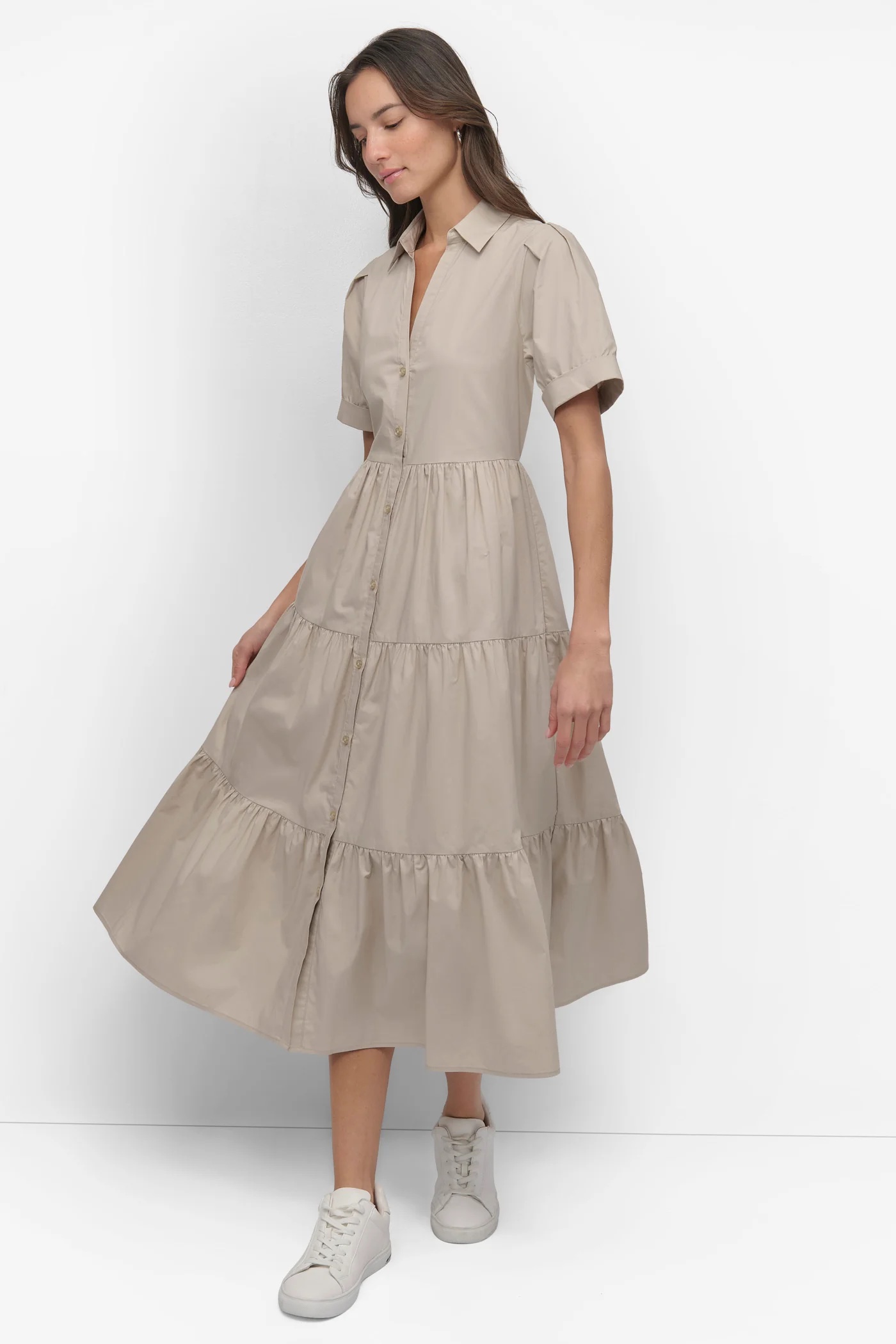 DKNY, Poplin Dress With Puff Sleeve