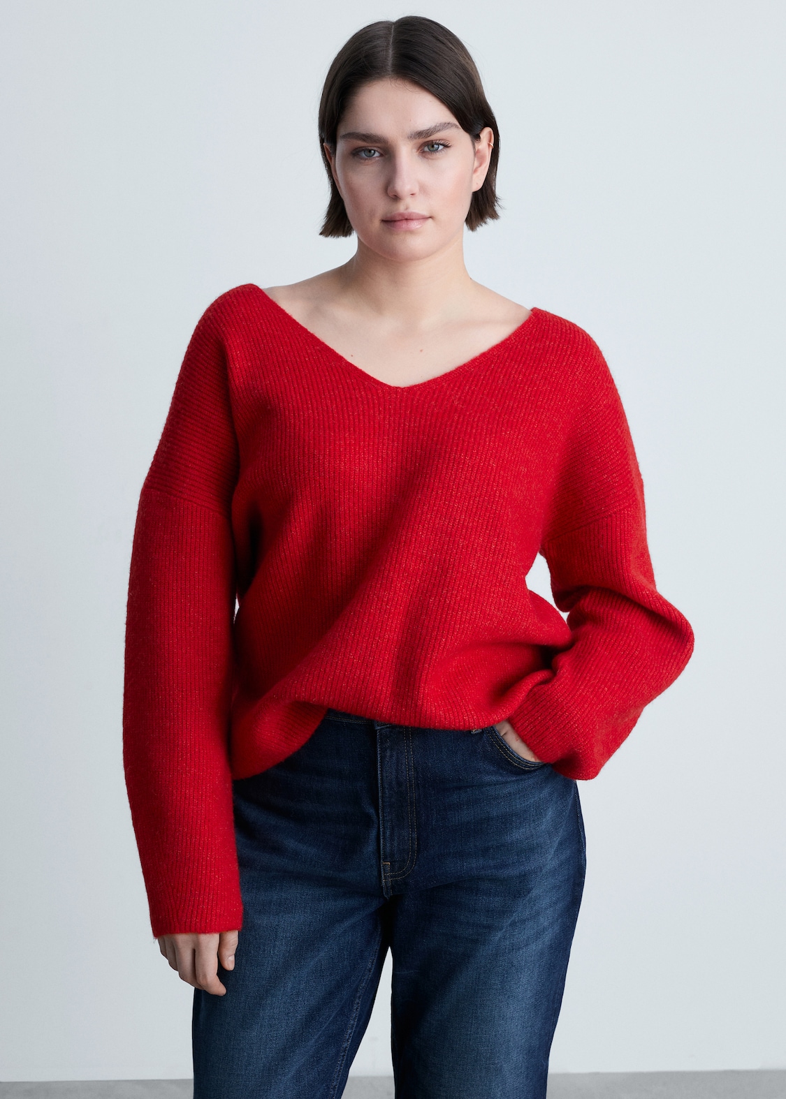 MANGO, Rib V-Neck Sweater