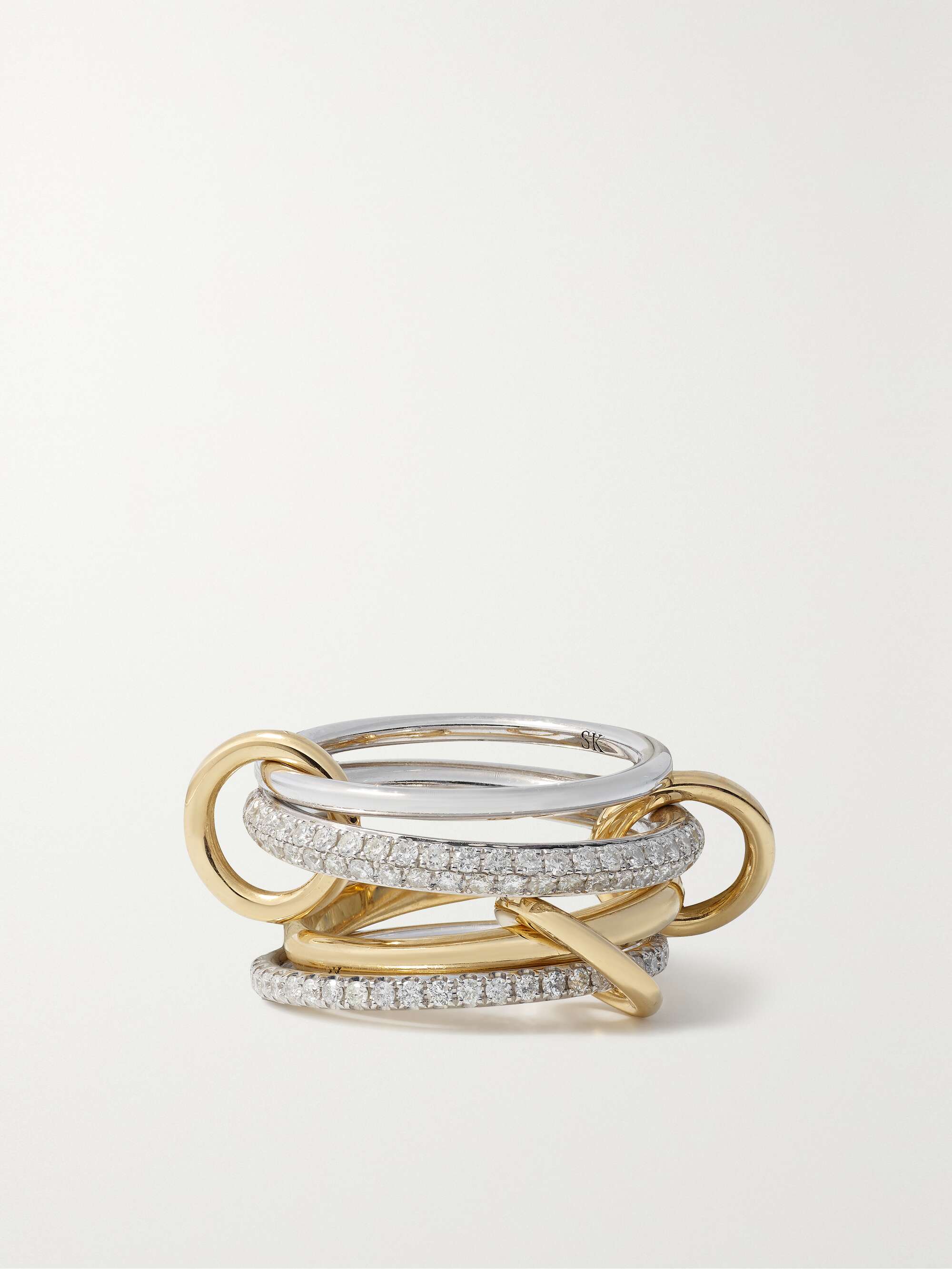 Vega Set of Four Sterling Silver and 18-Karat Gold Diamond Rings