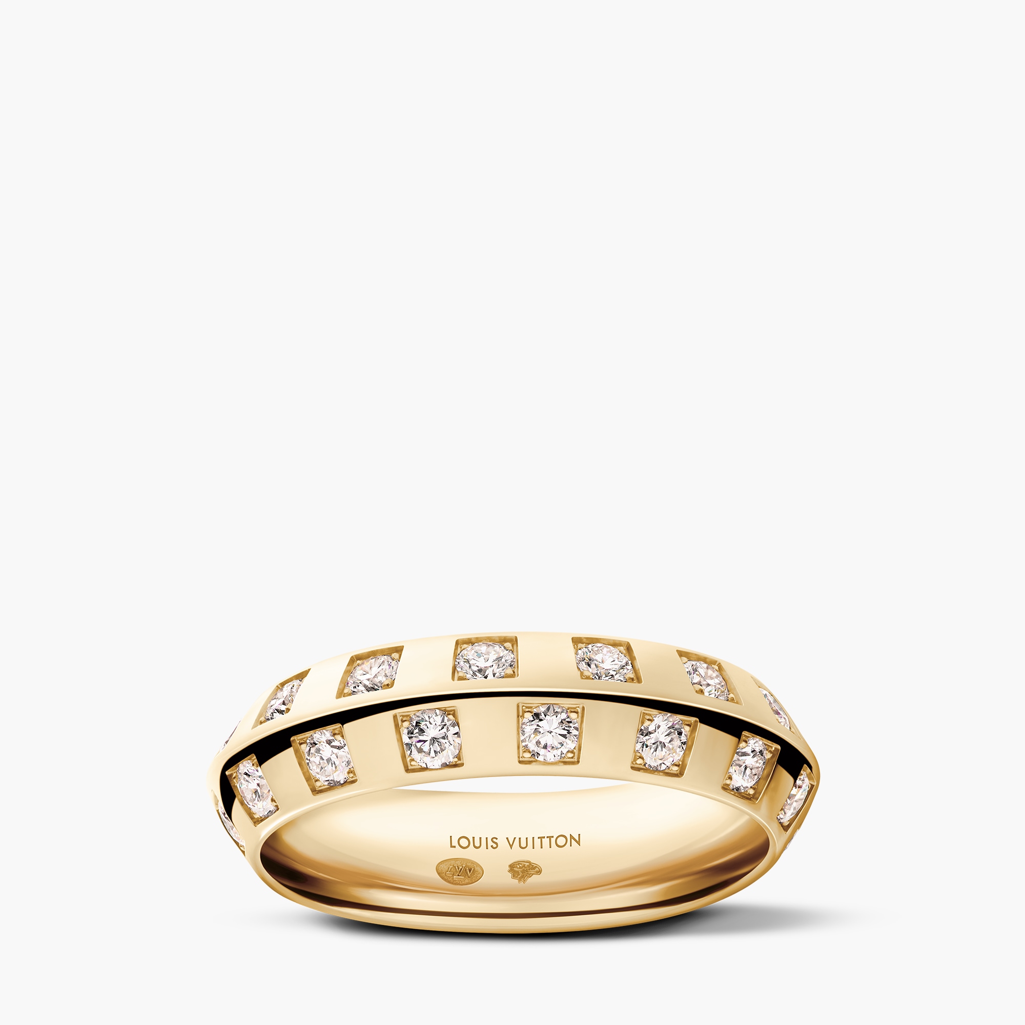 Le Damier De Louis Vuitton Medium Ring, Yellow Gold and Diamonds