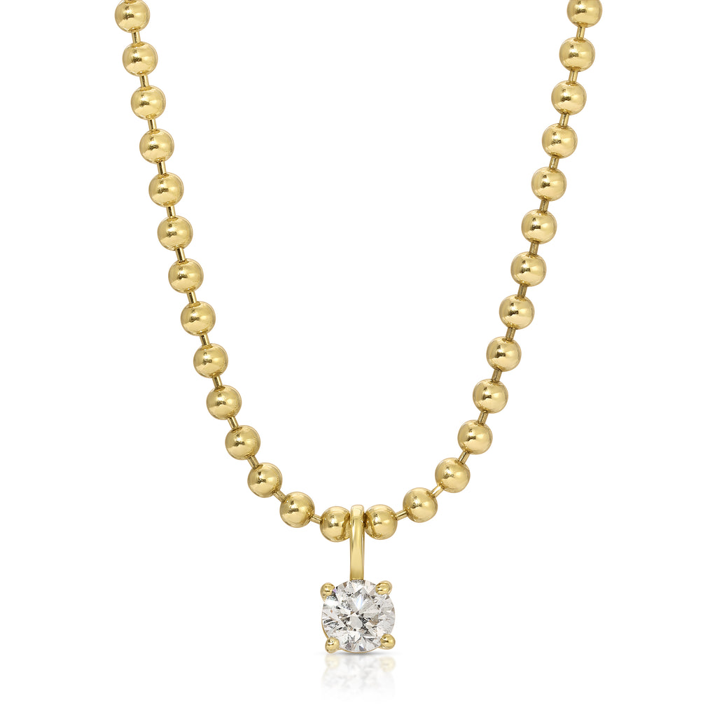 Ball Chain Necklace With Round Diamond Pendant