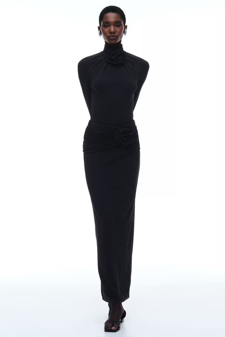 hm, Rose-Appliquéd Maxi Skirt