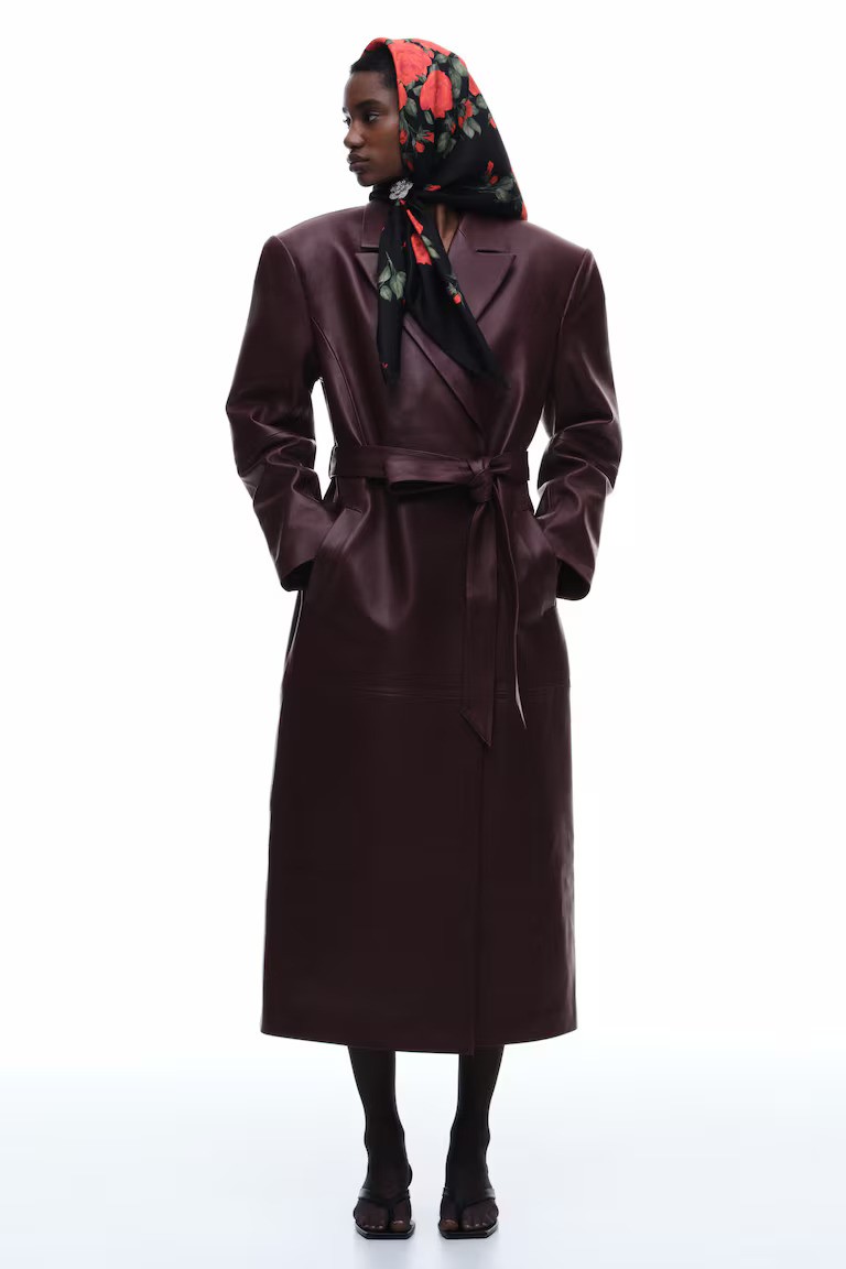 hm, Tie-Belt Leather Coat