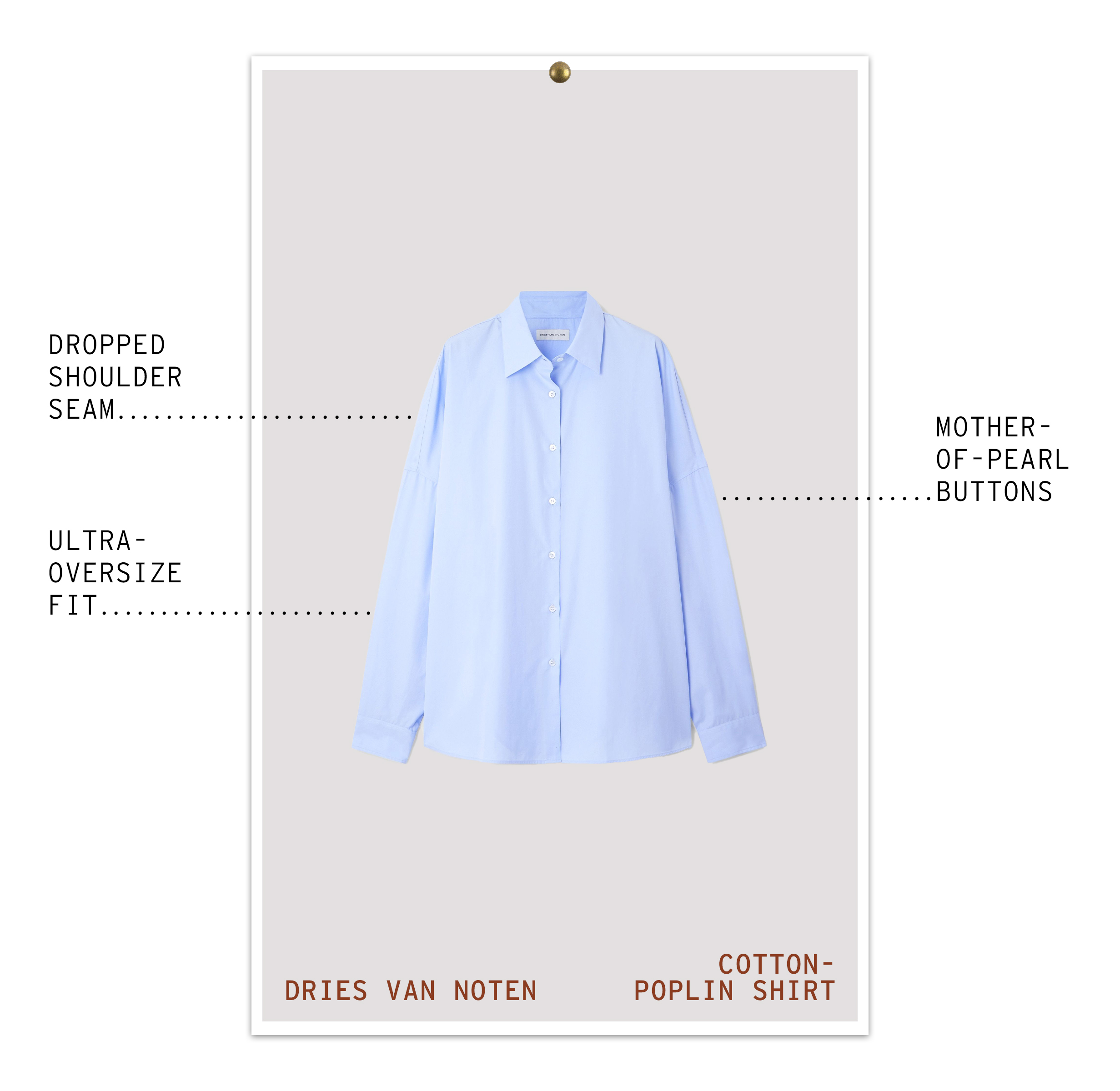 Dries Van Noten Cotton-Poplin Shirt with text pointing out garment details.
