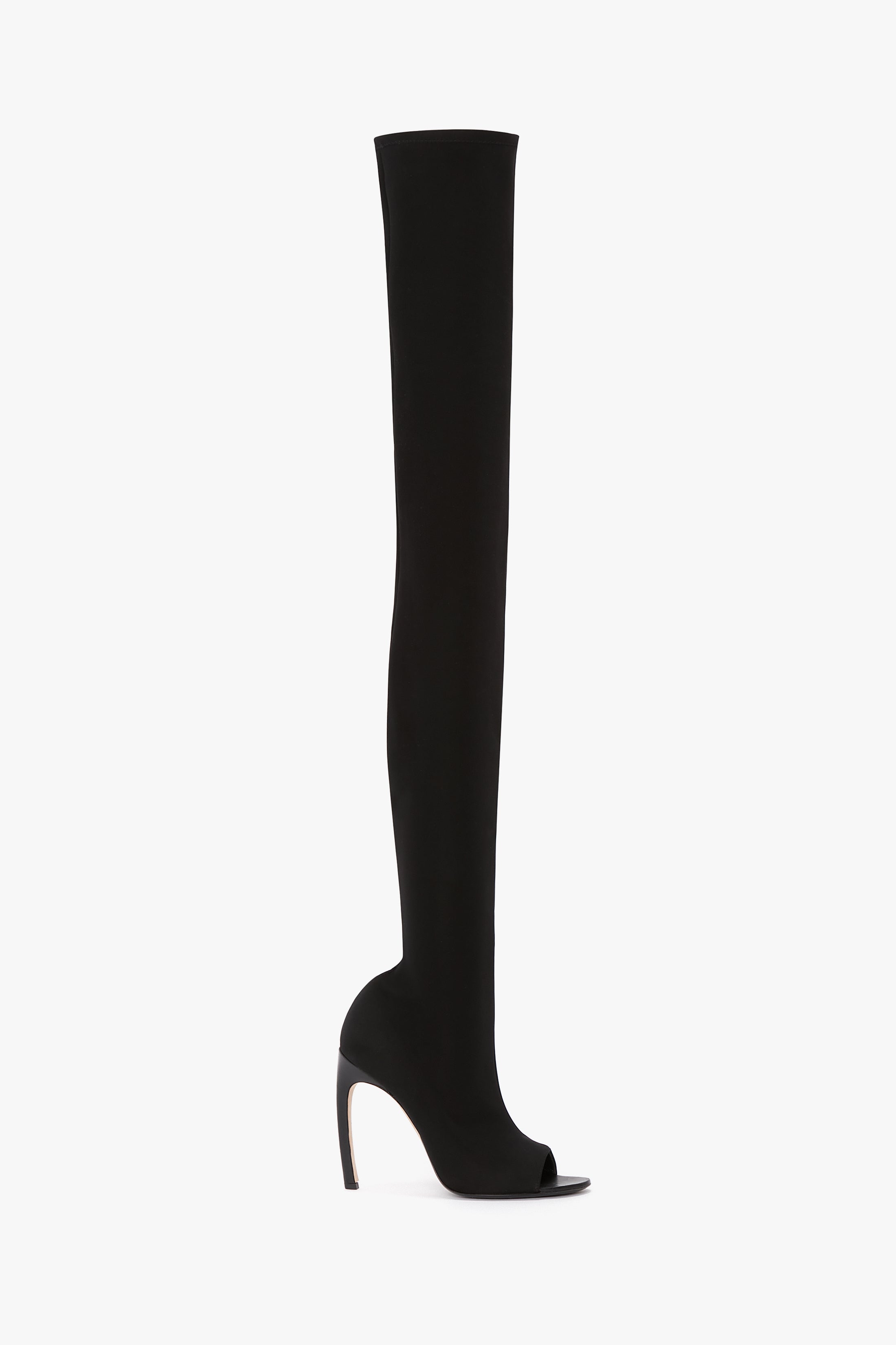 Peep Toe Stretch Jersey Boot in Black