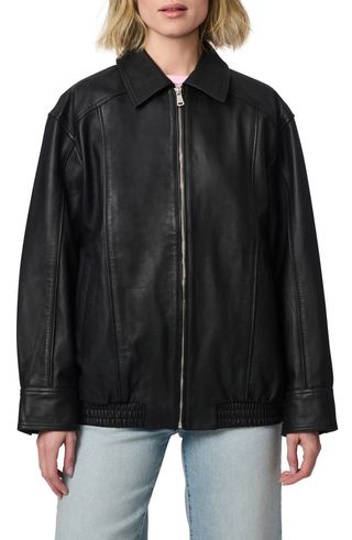 Lambskin Leather Longline Bomber Jacket