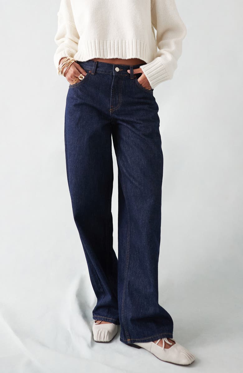 Cinch Back Low Rise Relaxed Straight Leg Jeans