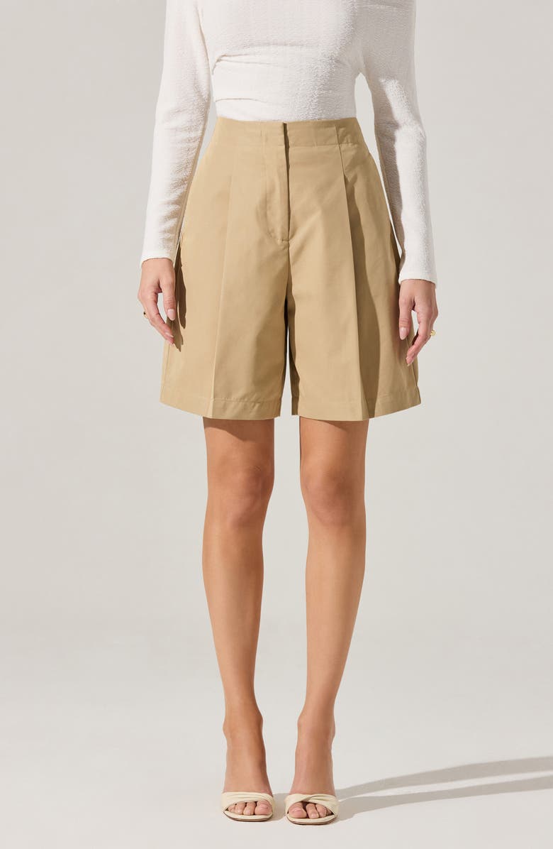 Pleated Cotton Blend Walking Shorts