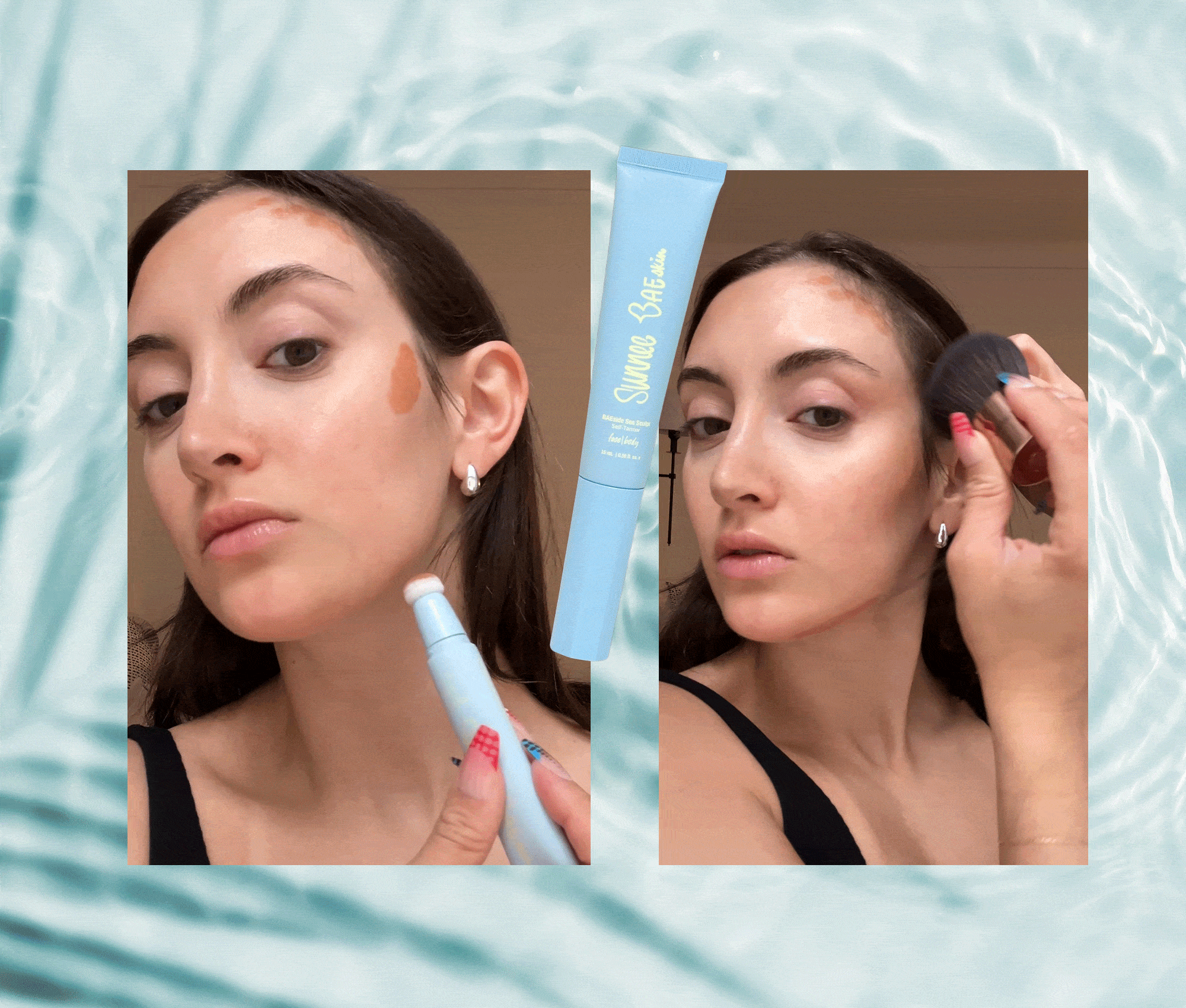 Alyssa Brascia applying the Sunnee BaeSkin Baeside Sea Sculpt Contour.