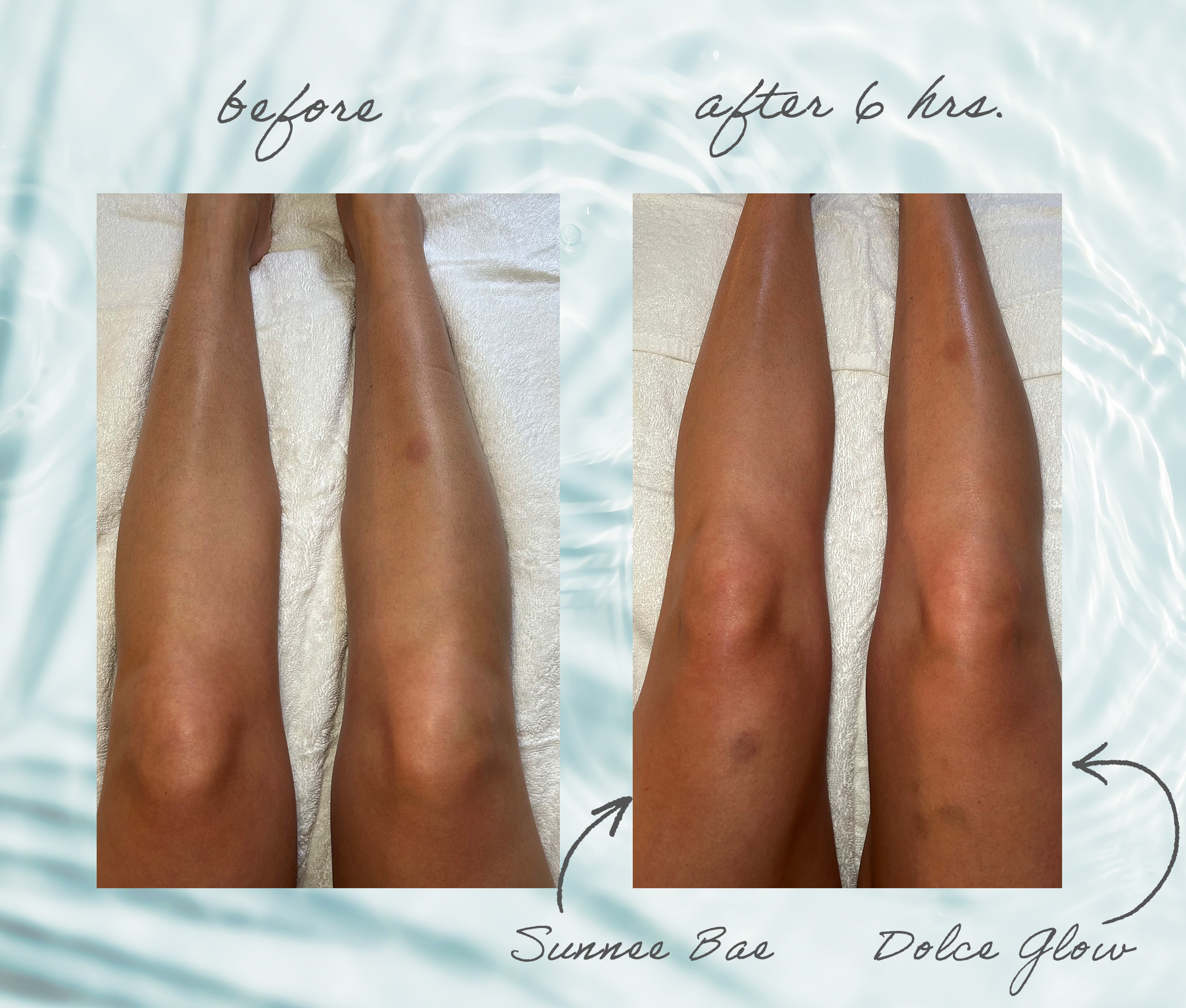 Alyssa Brascia before and after testing self-tanning mousses for 6 hours.