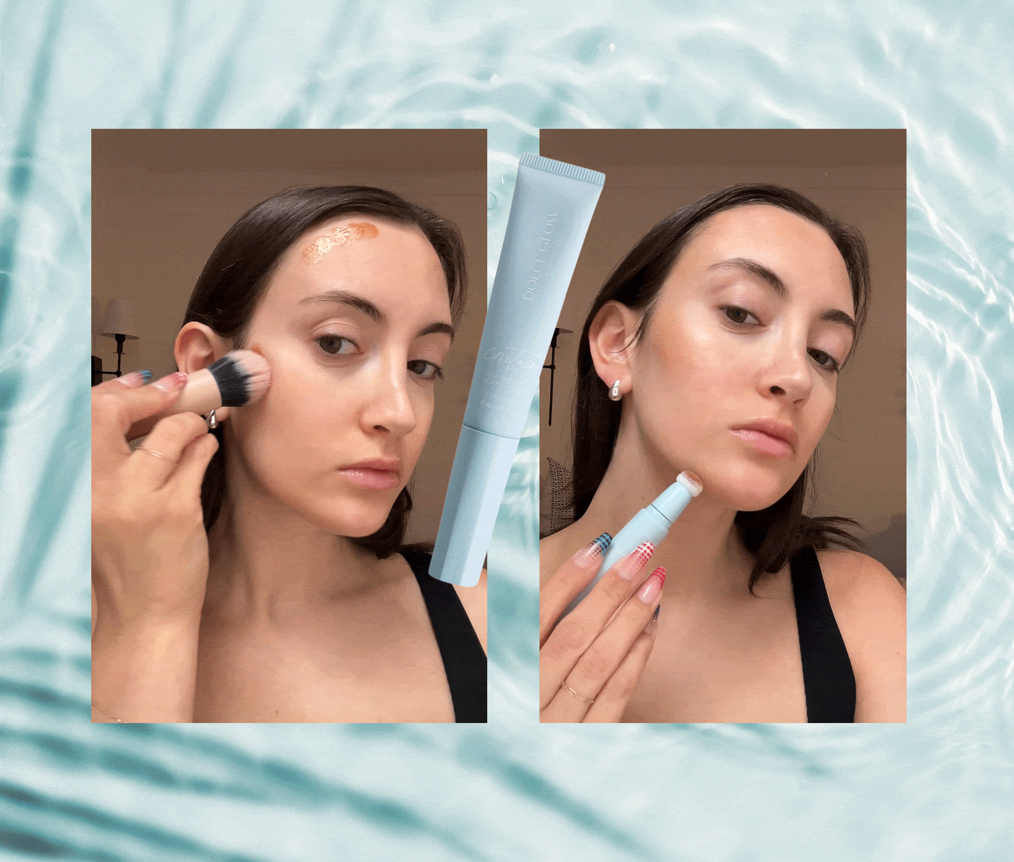 Alyssa Brascia applying the Dolce Glow Contour Self-Tanning Sculpt + Glow.