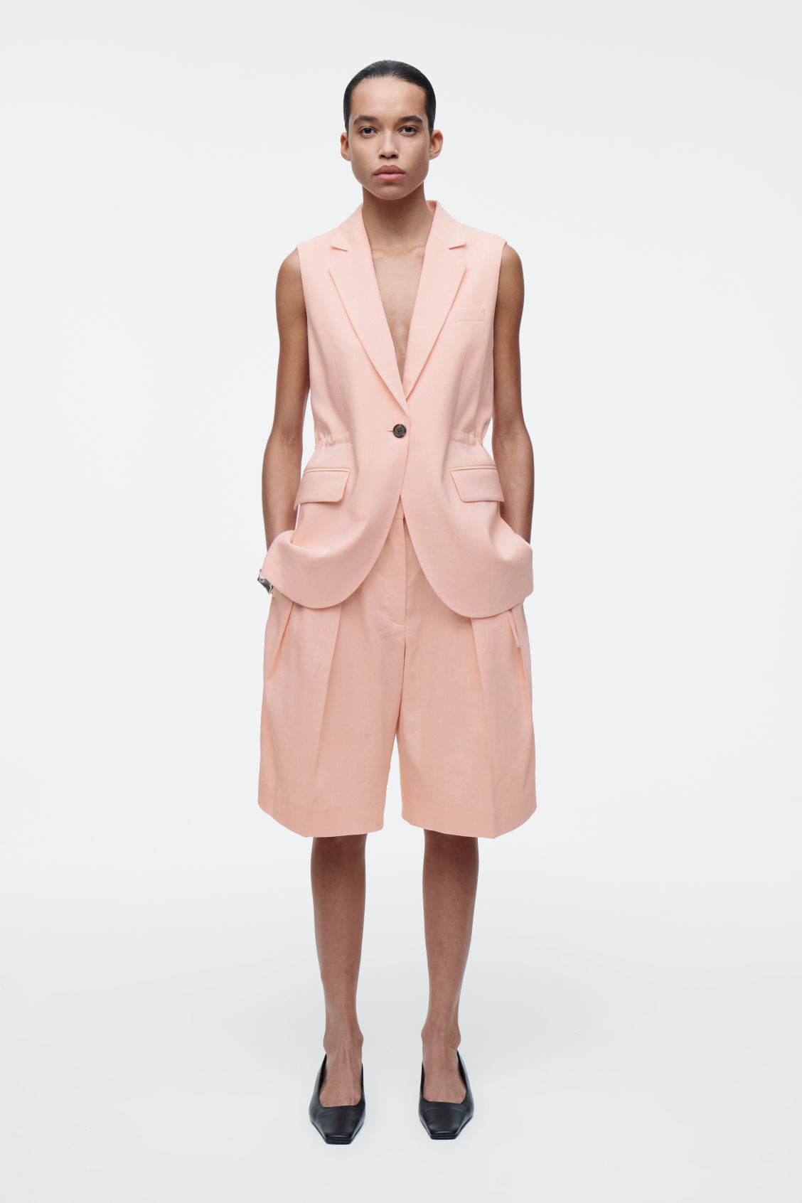 Longline Pleated Linen Shorts