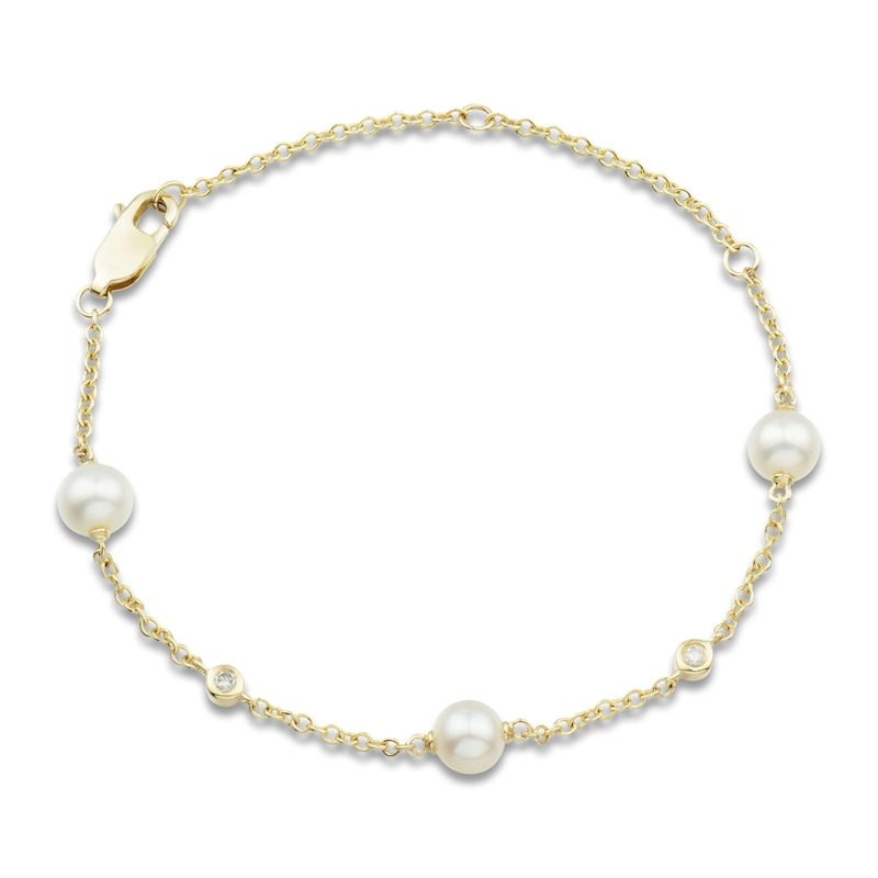 jared, Freshwater Cultured Pearl Bracelet 1/20 Ct Tw Diamonds 14k Yellow Gold 7"