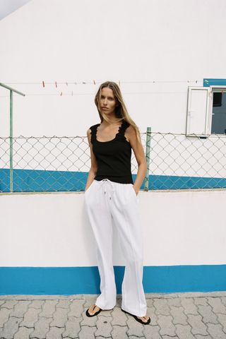 Linen Blend Straight Pants