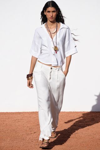 Linen Blend Cropped Shirt