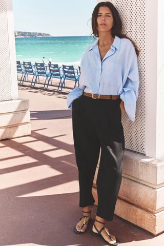 Linen Straight Leg Pants With Belt