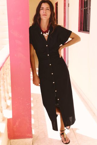 Linen Blend Midi Dress