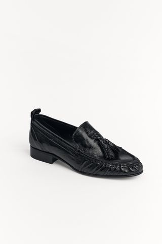 Gathered Leather Loafers With Tassels